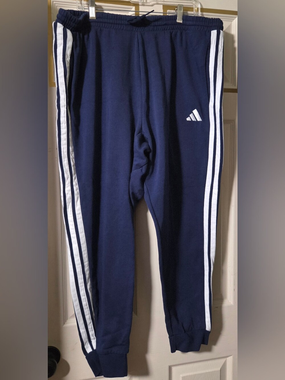 adidas Navy Blue Men's Joggers with White Side Stripes